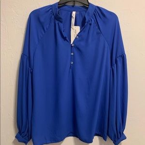 NY Collection Royal Blue Long Sleeved Blouse